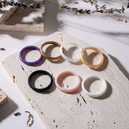 Egnaro Women's Silicone Wedding Ring 2.5mm Wide 1.8mm Thick Rubber Band Set - color: SETB2-Matte Galaxy,Bronze,Matte Pearl,Rose Gold,Black,Pink Sand,White