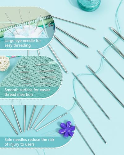 FIVEIZERO 80/40 PCS Large-Eye Blunt Needles,8 Sizes Stainless Steel Yarn Knitting Needles,Sewing Needles,Crafting Knitting Weaving Stringing Needleswith Threaders for Finishing Off Crochet Projects CJ - color: 40