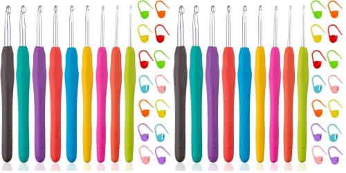 Vodiye 9 Sizes Crochet Hooks 2.0–6.0mm, Ergonomic Crochet Hook Set, Crochet Needles for Beginners, DIY Projects and Craft Lovers (Pack of 2) - size: 9 Size(2.0-6.0mm) (Pack of 2)