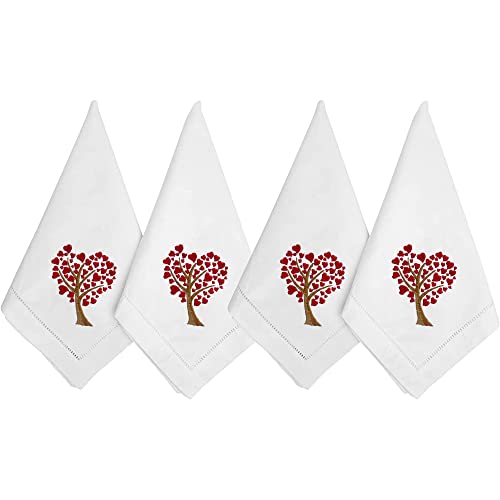 Valentine Napkins, Embroidered Table Napkin, Heart Tree Cloth Napkins Set 4 - color: Heart Tree