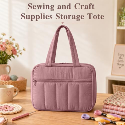 AMOIGEE Sewing Bag Organizer with 17 Clear Pockets and Tool Holders - color: Brier Rose