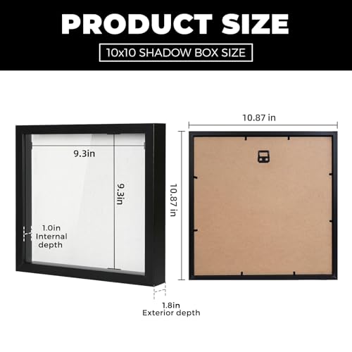 Muzilife 10x10 Shadow Box Wood Picture Frame, HD Glass, 2PCS, Black - color: Black, size: 2pcs 10X10