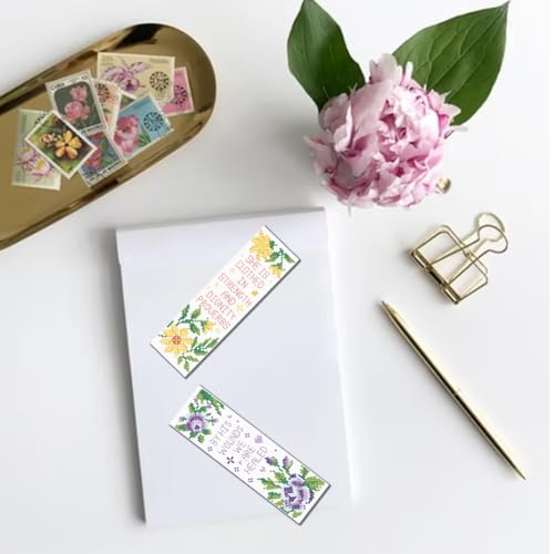 FREEBLOSS 6 Set Cross Stitch Bookmark Kits Flowers 8 * 2.4inch - style: Floral Text
