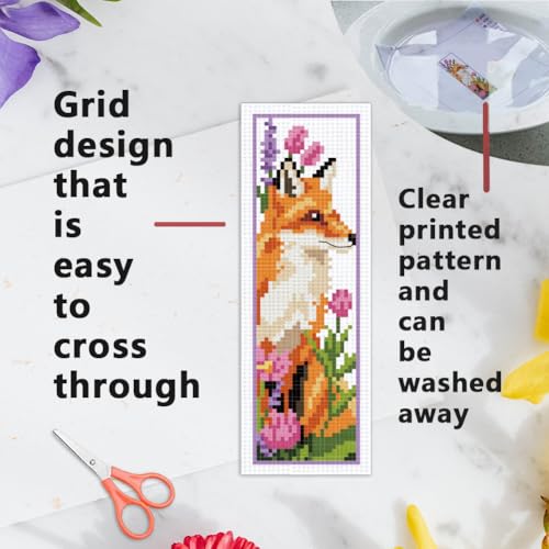 INFUNLY 6pcs Fox Cross Stitch Bookmark Kit for Beginners DIY Leaf Flower Stamped Embroidery Bookmark Kits Pumpkins Needlepoint Kit with Instruction Animal Easy Cross Stitch Set for Book Lovers Readers - style: Fox