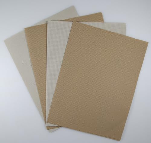 KCS 4/6 pc of 12" x 18"(30cmx45cm) 18CT Counted Cotton Aida Cloth Cross Stitch Fabric (4 pc,Pearl Grey+Khaki) - color: Pearl Grey+khaki, size: 4 pc