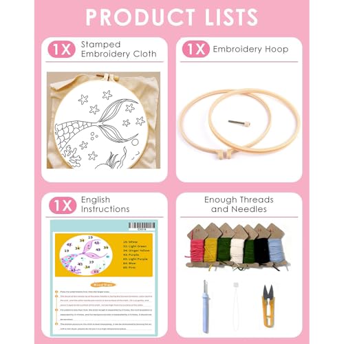 Punch Needle Kit for Beginners Adults-Cute Fish Tail, with Video Tutorial - color: Punch Needle kit with-1218-4