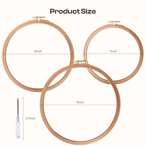 Caydo 3 Pieces Beech Wood Embroidery Hoops Set, 7 Inch to 9 Inch - style: 7-9 Inch