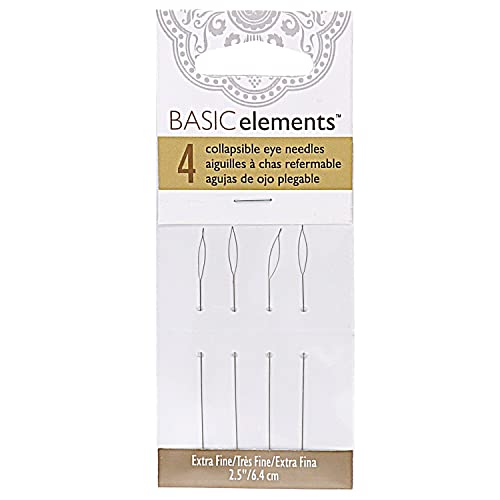 The Beadsmith Basic Elements Collapsible Eye Needles – 2.5 Inch Long – Flexible Twisted Wire – Large Eye, Easy to Thread – 4 Extra Fine Needles - size: Extra Fine - 2.5" Long - 4 Needles