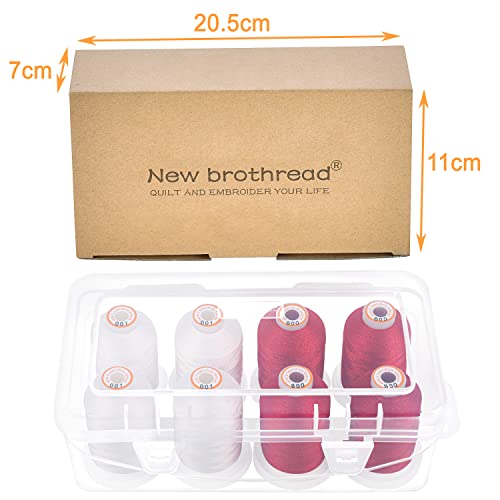 New brothread 8 Spools Embroidery Machine Thread with Box -4xWhite+4xRed - color: White+Red