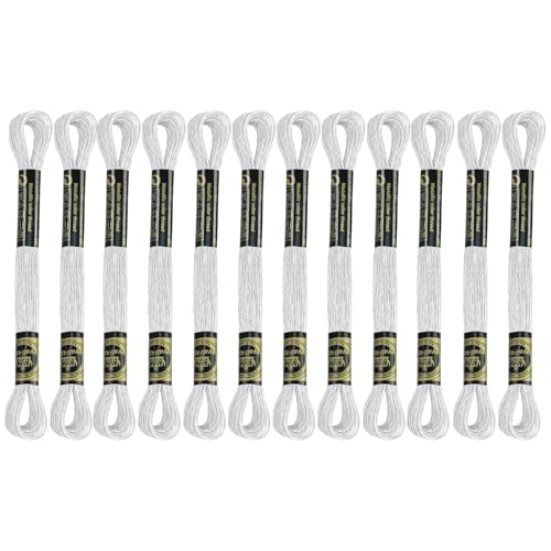 12 Skeins Embroidery Floss, White Metallic Embroidery Thread Polyester Cross-Stitch Threads for Hand Embroidery String Art DIY Creation - color: White