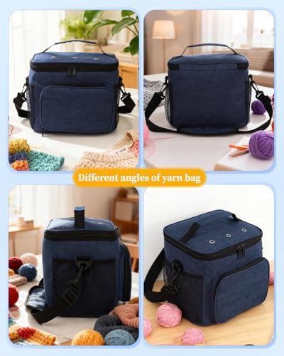Aeelike Yarn Storage Bag Organizer, Large Crochet Tote Bag, Blue - color: Blue
