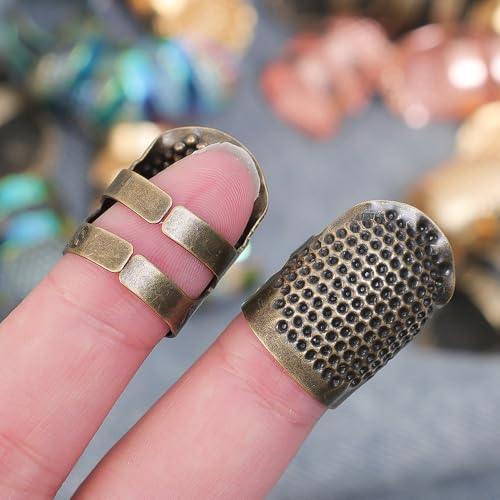 2PCS Adjustable Zinc Alloy Sewing Thimbles Finger Covers - Hand Working Making Fingertip Protectors (Bronze M) - color: Bronze M