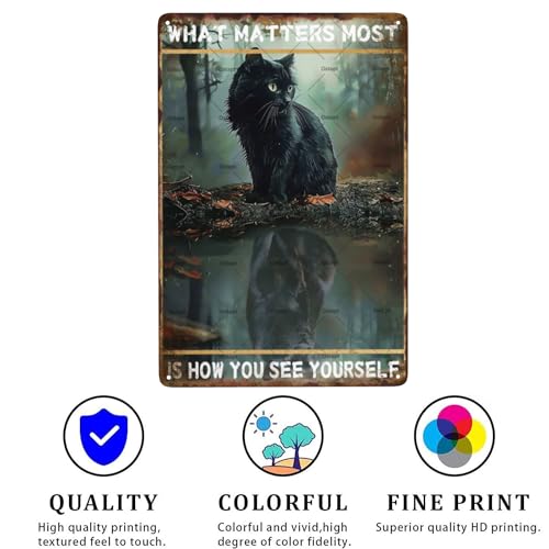 What Matters Most Is How You See Yourself Metal Retro Tin Sign Black Cat Gifts Wall Decor Vintage Sign For The Home Coffee Room Office Living Room Wall Decor 8x12 Inch