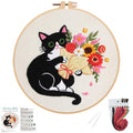 Nuberlic Embroidery Kits for Beginners with Cat and Flower Pattern - color: Kit-8