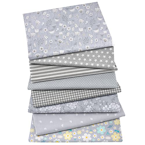 Aubliss 8pcs Fat Quarter Fabric Bundles 100% Cotton 20'' x 20'' - color: Grey Flower