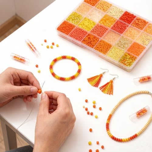 24 Grid Orange Glass Seed Bugle Tube Beads Kit for Jewelry Making DIY Craft - color: Orange, size: 24 Grid