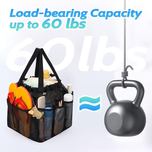 famichan Mesh Shower Caddy Portable with Drawstring, Dorm Room Essentials for College Students boy & girl, Larger Shower Bag for Camping,Swimming,Gym,Travel,Bathroom - Black - color: BLACK