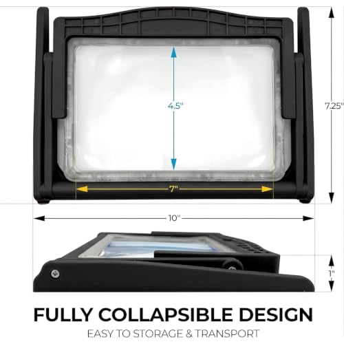MAGNIPROS 5X LED Page Magnifying Glass, Detachable Stand, 3 Color Modes - color: Jet Black