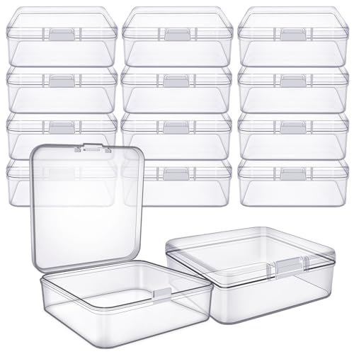 12 Pieces Transparent Plastic Jewerly Display Cases, Small Organizer Box for Bead, Crafts, Ear Plugs, Eye Lash, Perler (2.12 x 2.12 x 0.78 Inch) - size: 2.12 x 2.12 x 0.78 Inch