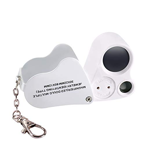 Jiusion 30X 60X Portable LED Lighted Jewelry Magnifier Dual Lens Eye Loupe - color: White, size: Single Pack
