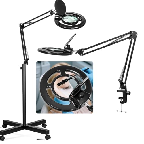 HITTI 2200 Lumens 12X Magnifier Esthetician Light, 4 Wheel Rolling Base - color: Black