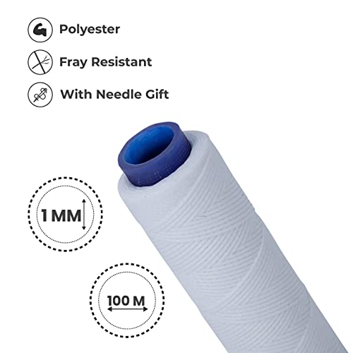 Waxed Thread, Strong Thread for Leather, Upholstery, Shoe, Bag, incl. Needle (Colour: White) - color: White