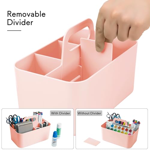 Tiawudi Multipurpose Caddy Organizer, Plastic Caddy with Handle, Stackable Desk Organizer for Stationery, Marker and Pencil, Office Supplies Organizer, Dorm Caddy - color: Pink, size: Rectangle