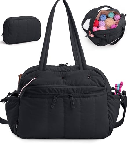 MYBAGZING Large Crochet Bag Organizer w/Crochet Hook Case & Yarn Grommets - color: Black