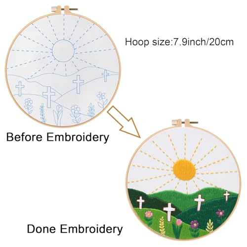 Louise Maelys Christian Cross Sunrise Embroidery Kit for Beginners - color: Easter Sunrise