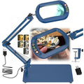 Veemagni 12X Rectangle Magnifying Glass with Light and Stand, 5 Color Modes Stepless Dimmable, 2-in-1 LED Lighted Desk Lamp & Clamp, Hands Free Magnifier for Reading Crafts Painting Close Work - Blue - color: Blue