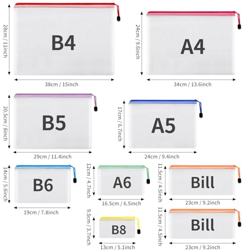 EOOUT 30pcs Mesh Zipper Pouch Bags, 8 Sizes Plastic Bags, 8 Colors Zipper Pouches - style: Multicolor-30pcs