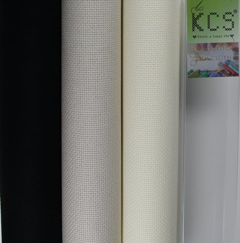 KCS 3 pc of 15" x 18"(38cmx45cm) Counted Cross Stitch Cotton Aida Cloth Needlework Rolled Fabric Box,16CT,Antique White+Pearl Grey+Black - color: Antique White+pearl Grey+black, size: 16CT