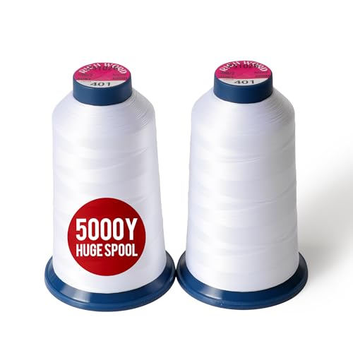 BAI Embroidery Machine Thread, 2 Spools White Polyester Embroidery Thread, 5000 Yards Each, 40WT High-Speed Thread for Commercial Multi-Needle Machines, Hats, Logos & Bulk Production - color: 2 White
