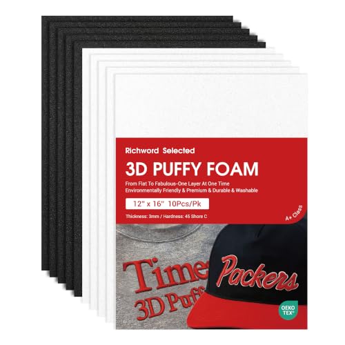 Poolin 3D Puff Embroidery Foam 3mm, 12x16 Inch, 10 Sheets, Black & White - color: 12"X16"(5 White+5 Black)