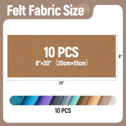 10 Sheets Felt Fabric for Crafts, 8x20 Inch 1.4mm Thick (Morandi) - color: Morandi