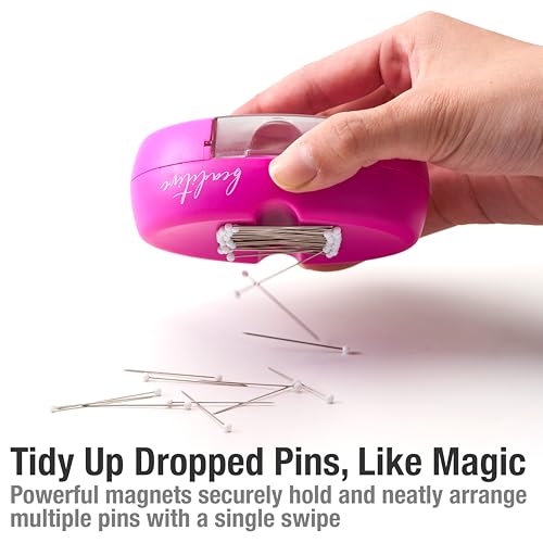Beaditive Magnetic Pin Cushion with Drawer - Strong Magnet Pin Holder Cushions for Sewing - 50 Glass Head Quilting Pins Included - Chic Pincushion Caddy for Sewing Pins, Paper Clips, Screws – Fuchsia - color: Fuchsia