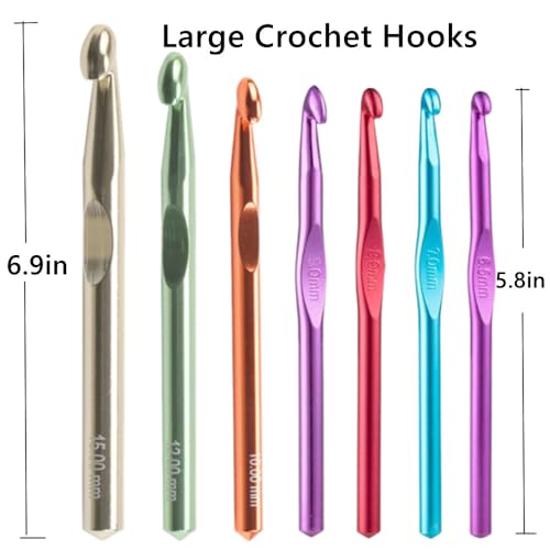 Large Crochet Hooks,15mm 12mm 10mm 9mm 8mm 7mm 6.5mm Crochet Hooks for Chunky Yarn - color: Red