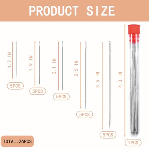 Large Eye Sewing Needles,5 Size Sewing Sharp Needles for Handsewing,Leather Embroidery Thread Needle, Stainless Steel Yarn Knitting Needle with a Bottle - style: 26pcs