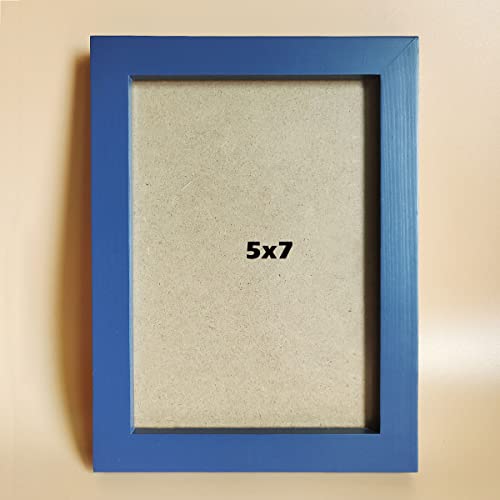 5x7 Picture Frames Blue Solid Wood Frame, Plastic Panel (Film Needs to be Removed) Table or Wall.Front Window Opening 4.5x6.5 inch. - color: Blue, size: 5x7