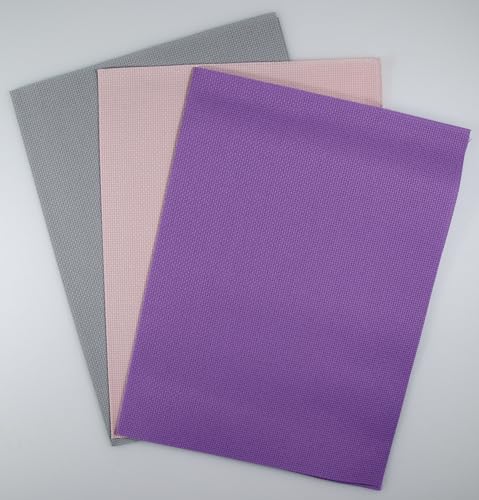 KCS 3 pc of 12" x 18" 14CT Counted Cotton Aida Cloth Cross Stitch Fabric (Light Grey+Pink+Lavender) - color: Light Grey+pink+lavender