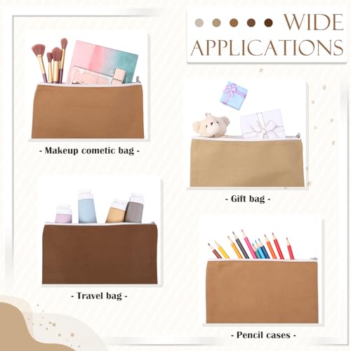 Reginary 10 Pcs Canvas Makeup Bags Bulk Blank Cosmetic Bags,Brown - color: Brown