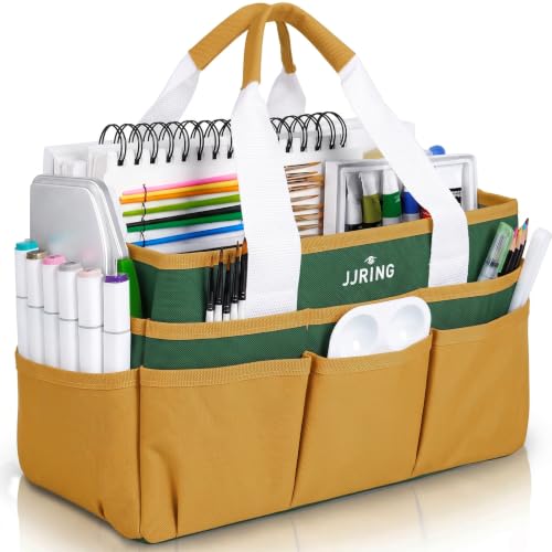 JJRING Craft Organizer Tote Bag Art Storage Caddy Deep Green and Yellow - color: Deep Green&Yellow, size: Small