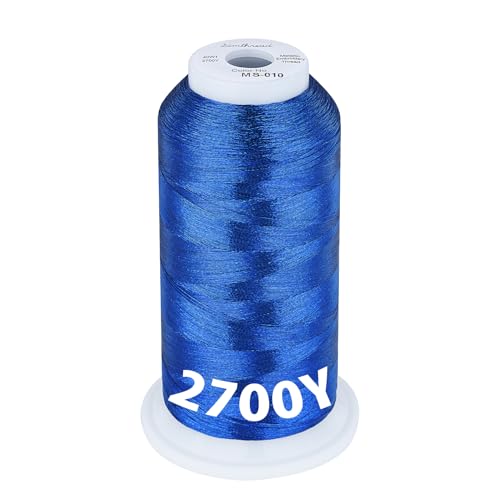 Simthread 2700 Yards Metallic Embroidery Machine Thread - Sapphire MS-010, 40wt High-Sheen King Spool, Smooth Running & Break Resistant for Commercial & Home Embroidery Machines - color: Sapphire MS-010