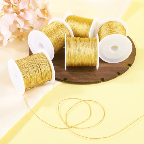 Craftdady 5 Rolls Metallic Thread Gold Color Cords String Non Stretch Embroidery Sewing Cords 5 Sizes 0.1, 0.3, 0.5, 0.8, 1 mm for Embroidery and Decorative Sewing Craft Making Cord - color: Gold