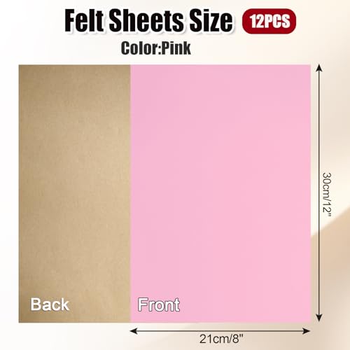 Biaungdo Pink Self Adhesive Felt Sheets, 8 x 12 Inch, 12 Pcs - color: Pink
