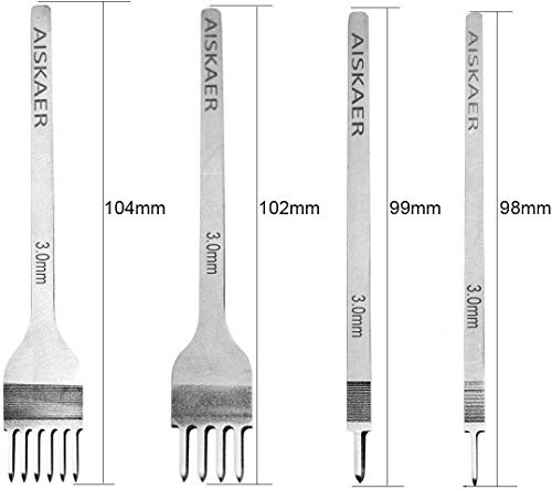 Aiskaer Leather Stitching Punch Set, Diamond Chisel Tools, 3mm White Steel 1/2/4/6 Prong for Leather Craft DIY - size: 3mm