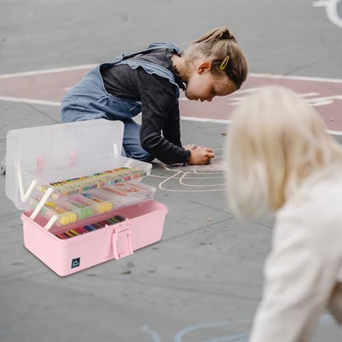WEWLINE Hair Accessories Organizer 13-Inch Art Supply Bin Sewing Box 3-Layers Craft Storage Organizer with Handle Pink Tool Tackle Box Storage Great Gift for Kids - color: PINK