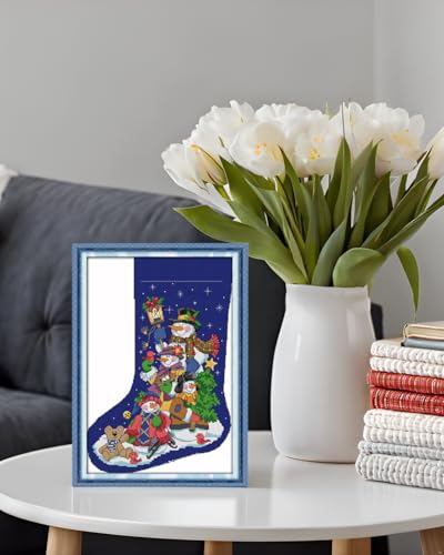 CaptainCrafts Cross Stitch Kits, Stamped Cross Stitch Printed Fabric Cross Stitching DIY Art DMC Needlecrafts Embroidery Kit for Adults Beginner (Stamped 14CT, Christmas Stocking Snowman Blue) - color: Christmas Stocking Snowman Blue, style: Stamped 14CT