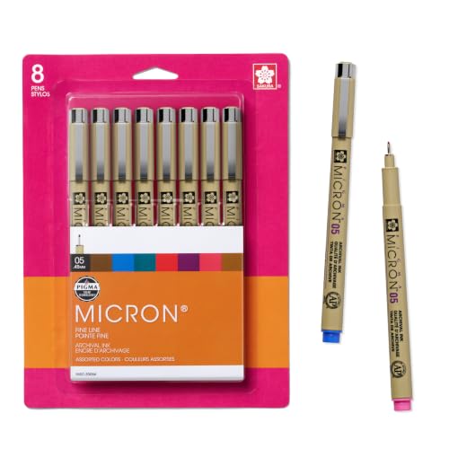 SAKURA Pigma Micron Fineliner Pens, Assorted Colors, 05 Tip, 8 Count - style: 05 Tip