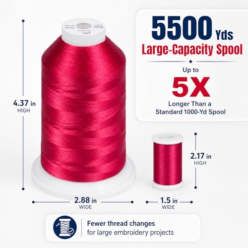Simthread 5500Yds/5000M 40WT Polyester Embroidery Thread Dark Fuchsia 107 - color: Dark Fuchsia-107
